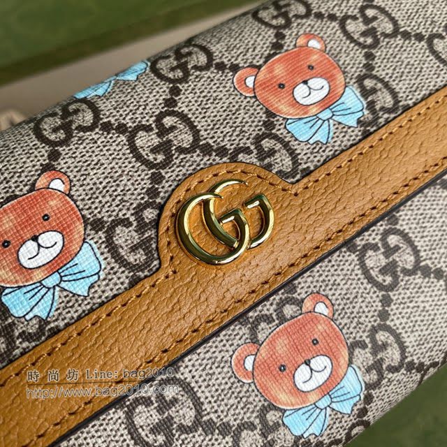 Gucci专柜新款女包, 古驰GG Supreme泰迪熊翻盖式钱包 Gucci长夹 647786  gdj1624